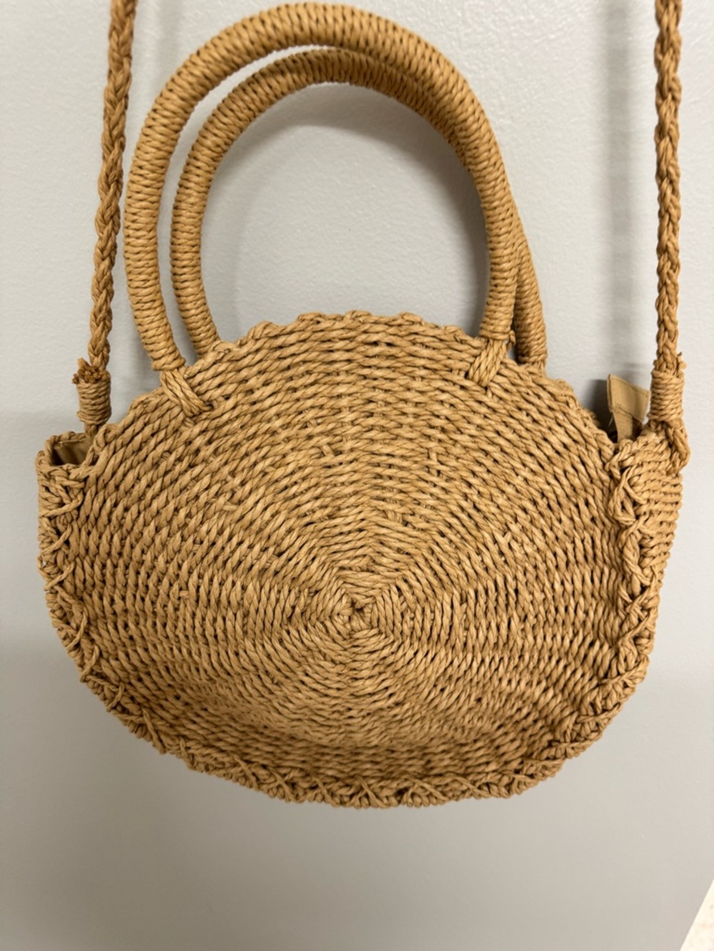 Round Woven Straw Crossbody Bag in Natural - Picture 2 of 4